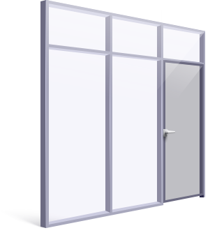Стеклянная перегородка с алюминиевой 1-створчатой дверью